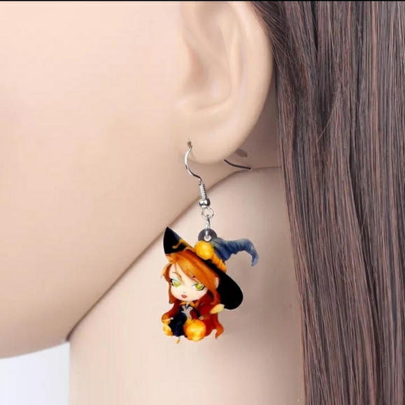 ACRYLIC EARRINGS:MISCHIEVOUS LITTLE WITCH - Picture 2 of 3
